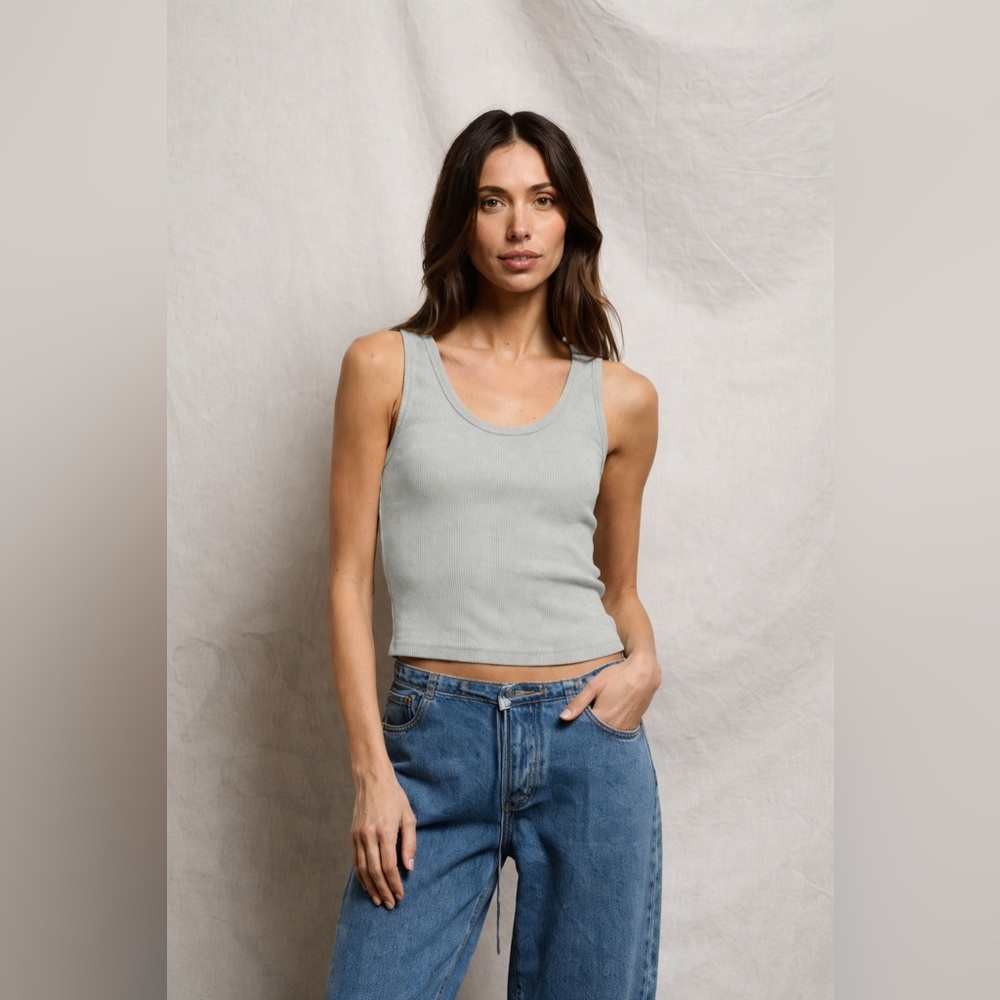 perfectwhitetee Blondie Rib Tank – Washed Gray/Green, Size S